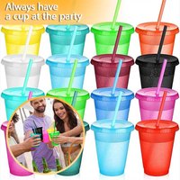 Bulk glitter plastic cups with straw and lid, suitable for cold drinks, reusable, party cups - 16 oz (color random)