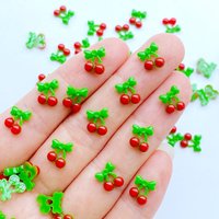 100Pcs New Cute Mini 7*9mm Cherry Series Resin Figurine Crafts Flatback Cabochon Ornament Jewelry Making Hairwear Accessories