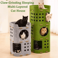 Japanese Style 2 Floors/3 Floors Cat House All-in-one with Holes Cat Castle House Cylindrical Green Cat Bed Pet House
