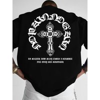 Men's Gothic Streetwear T-Shirt Ornate Cross & Circle Script Graphic Print Crew Neck Short Sleeve Polyester Tops S-XXL