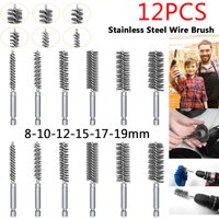 Set of 12 Stainless Steel Wire Brush Drill Attachment Bore Rust Pipe Cleaner Set 8 10 12 15 17 19mm tools Kit