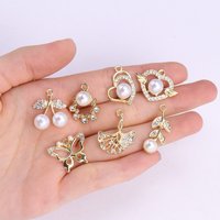 10Pcs Various styles Zirconia Pearl Alloy Charms For Women Girls Jewelry Making DIY Fashion Heart Pendant Necklace Earrings Craf