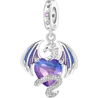 PANPOKI 925 Sterling Silver Colorful Heart Flying Dragon Beads Original Pendants Bracelet Charm Jewelry Party DIY Trendy Gifts