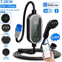 AFYEEV Type 2 Portable EV Charger 7.2KW 32A 1Phase Wallbox Type1 GB/T EVSE Charging Cable CEE Plug WiFi APP Bluetooth Control