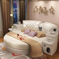 &Cheap Modern Smart Double Leather Luxury Bed King Size Massage Bedroom Furniture Multifunctional Round Bed With TV
