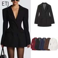 ETJ 2026 women's spring new elegant sexy stereo cut waist double breasted long suit jacket is available in many colors