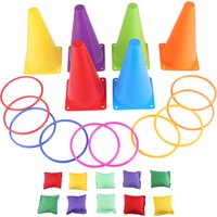 1 Set 3 In 1 Ring Game Carnival Combo Set Soft Traffic Cone Bean Bags With Plastic Multicolor Throwing Circle Activity Rings