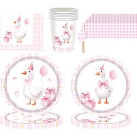 Pink Cute Cartoon Silly Goose Pattern Disposable Tableware Paper Plates Cups Napkins Kids Birthday Party Baby Shower Decor