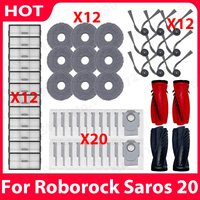 Części zamienne do Roborock Saros 20: szczotka główna, szczotka boczna, mop, filtr HEPA, worek na kurz, akcesoria zamienne do robota odkurzającego.