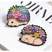 Flowers Hedgehog Enamel Pins Metal Brooch Backpack Hat Bag Collar Lapel Badges Men Women Fashion Jewelry Collection Gifts 2pcs