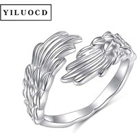 YILUOCD Feather Angel Wings Adjustable Ring 925 Silver Plated Guardian Wings for Women Sympathy Memory Fashion Statement Jewelry