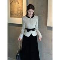 Elegant Knitted Set Waist-Cinching Short Jacket Top Half-length Skirt Small Fragrance Style Fashion plus Size Autumn Wear