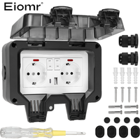 EIOMR 16A 220V IP66 Wodoodporne podwójne gniazdo, czarne zewnętrzne gniazdo zasilania z wyłącznikiem, z portem ładowania typu C, gniazdo standardu EU