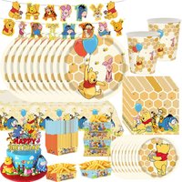 Winnie The Pooh Themed Birthday Decorations Banner Balloons Gift Bags Cup Plate Tablecloth Cake Toppers Party Supplies Favors