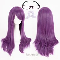 Anime Kamishiro Rize Cosplay Wig 60cm Long Purple Heat Resistant Synthetic Hair Wigs Kamishiro Rize Cosplay Glasses Hairband
