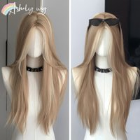Ashely Wig for Women Long Straight Blonde Brown Wig Asian American High Style Lace Front Wig for Daily Use Cosplay Ombre Peluca