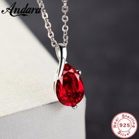 Andara S925 Sterling Silver Necklace Angel Tears Crystal Red Pendant Necklace for Woman Charm Jewelry Gift