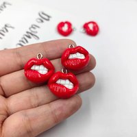 10Pcs Cute Red Sexy Lip Resin Charms Pendants For Jewelry Making DIY Earring Keychain Flatback Cabochon