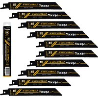 TOLESA 10PC Heavy Metal Cutting Reciprocating Saw Blades 6in/9in 14TPI Cast-Iron Bi-Metal Sabre Saw Blades for Metal Pipe, Rebar