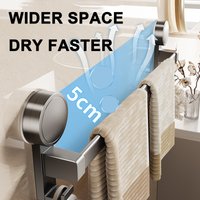 Bathroom Hand Towel Rack Suction Cup Towel Holder Wall Mount No Drill Mount 30/40/50cm Towel Bar Aluminium with Hook