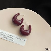 Vintage Silver Needle Dark Wine Red Drop Earrings Female Resin Personality Temperament Earrings