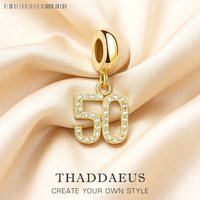 Number 50 Gold Plated Dangle Charm Pendant Women Men Real 925 Sterling Silver Vintage Jewelry Lucky Birthday Gift