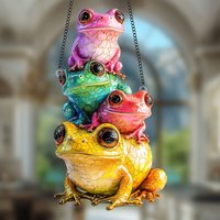 1Pc Frog Family Light Catcher Hanging Decoration Hanging Pendant Wind Chime Suncatcher Home Window Ornament Garden Decor