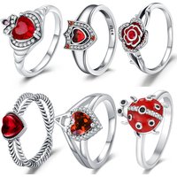New 925 Sterling Silver Ring Red Heart & Ladybug Ring Fashion Rose Style For Lady Friends Jewelry Accessories Party Gifts