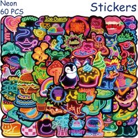 60pcs Cartoon Neon Cat Astronaut Stickers Decals For Laptop Scrapbook Refrigerator Skateboard Guitar DIY Aesthetic Stickers