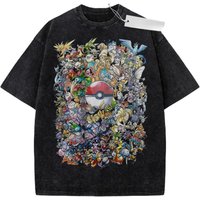 T Shirt Sports T Shirt Short Sleeve T Shirt Multi Color Unisex Pure Cotton Washed Retro Pokemon Pikachu and Friends Print