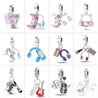 Music Lovers Earphone Tape Guitar Sax Musical Charms Beads Fit 925 Sterling Silver Bracelets DIY Jewelry Women Party Gift