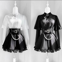 Japanese Gothic Y2k Lolita Style Shirt Skirt Set Women Sweet Lace Bow Shirt Kawaii Pearl Mini Skirts Female Fashion Slim Outfitn