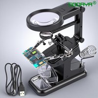 LED Light Desktop Magnifying Glass Soldering Station USB Adjustable Helping Hands Magnifier with LED Light and Alligator Clips