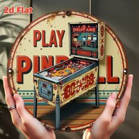 2D Flat, 1pc Retro Arcade Pinball Machine Metal Wall Art Sign - 20cm Round Vintage Pinball Game Design with Classic Arcade