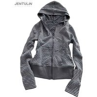 American Streetwear Striped Hooded Sweatshirt Women Autumn Fashion Y2k Casual Long Sleeve Women Coat New Slim Fit Short Cardigan