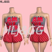 HLJ&GG Sweet Fashion Y2K Letter Stripe Print Two Piece Sets Women Off Shoulder Slim Crop Top And Mini Skirts Outfits Streetwear