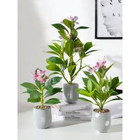 21-40cm Artificial Azaleas Plants Fake Rubber Tree Tropical Palm Leaves Faux Ficus with Flowers Plastic Green Plants for Home