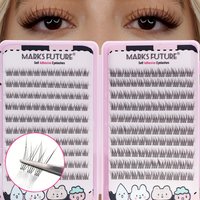 Self-Adhesive Eyelash Clusters, Press-On Eyelashes 11-12 mm Natural Manga Cluster Lashes, Reusable Glue-Free Eyelashes C-Curl Natural Look Pre-Bonded Eyelashes, Ultra-Thin and Lightweight, Easy for