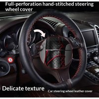 1PC Hand Sewn Car Steering Wheel Protective Cover Leather Breathable Anti Slip Universal Fit 38cm Elastic Band Texture Decor