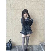 Gray Sailor Suit Set Casual Layered Wear Basic Lazy Style Sweater Cardigan Outerwear Versatile with Skirt Four-Piece Women's ...