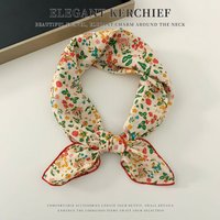 Elegant Cashew Small Square Scarf Cherry Flower Cotton Linen Print Scarves Korean Headband Printed Silk Scarf Outdoor