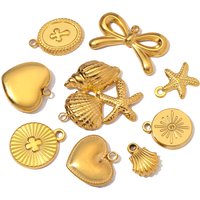 5pcs/Lot Wholesale Stainless Steel Starfish Shell Conch DIY Charms Evil Eye Heart Necklace Pendants Women Love Moon Jewelry