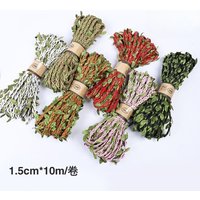 10m Green Leaf Hemp Rope,Flower Bouquet Package Strap Wax Rope,Forest Home Decor,Clothes Hat Decoration,Leaf Photo Wall Material