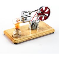 Stirling Engine Model Physical Generator with LED Wooden Base Flywheel Generator Physics Experiment Science Educational Toy