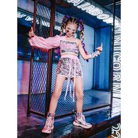 ZZL Jazz Dance Hip-hop Costume Urban Dance Girl Clothes Pink Sequin Style Dace Wear Teen Street Shiny Cool Clothes for Children