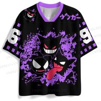 Men's New Gengar Jersey Purple Splash Graphic V-Neck Short Sleeve Pokémon Anime Fan Casual Streetwear Sportswear