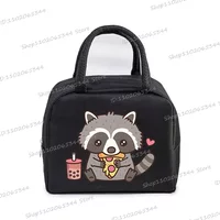 Portable Cartoon Pizza Raccoon Tote Thermal Lunch Box Bag Women Office Student Bento Storage Insulation Bags Lunch Bag for Kids