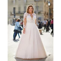Plus Size Sheer O-neck Wedding Dresses for Women Appliques Long Sleees Boho Floor Length Bridal Gown Elegant Vestido De Novia