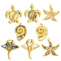 1PCs Ocean Series 304 Stainless Steel & Shell Charms For DIY Jewelry Making Gold Color Sea Turtle Animal Conch Pendant Necklace
