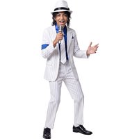 Boys Super Star MJ White Striped Dance Halloween Fancy Dress Up Michael Jackson Smooth Criminal Costume for Kids